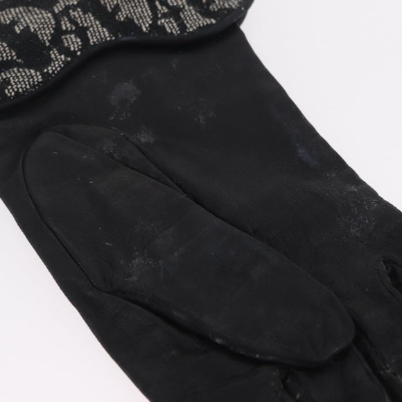 Christian Dior Trotter Canvas Gloves Leather Black Auth 207028