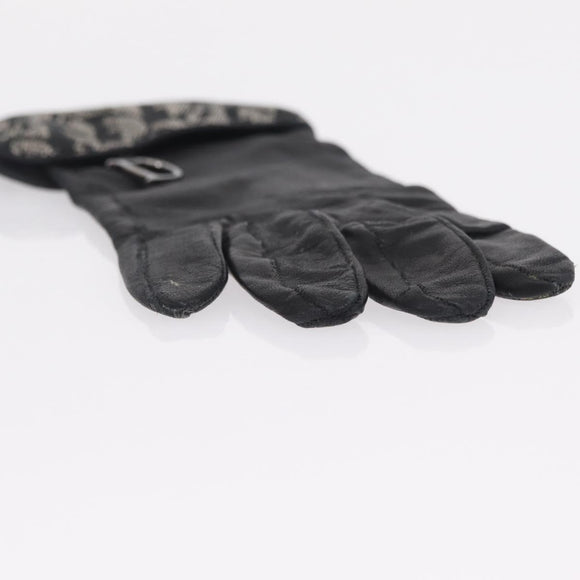 Christian Dior Trotter Canvas Gloves Leather Black Auth 207028
