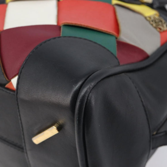 LOEWE Hand Bag Leather 2way Black Gold Auth 207031V