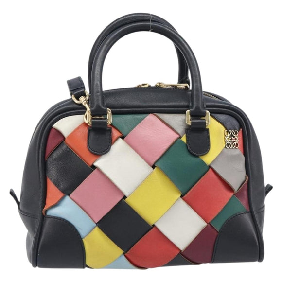 LOEWE Hand Bag Leather 2way Black Gold Auth 207031V