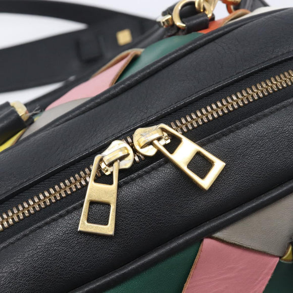 LOEWE Hand Bag Leather 2way Black Gold Auth 207031V