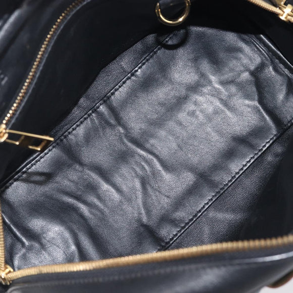 LOEWE Hand Bag Leather 2way Black Gold Auth 207031V