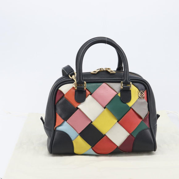 LOEWE Hand Bag Leather 2way Black Gold Auth 207031V