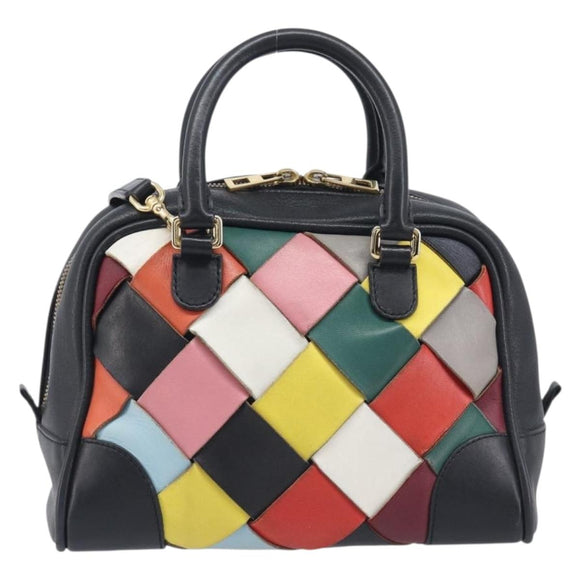 LOEWE Hand Bag Leather 2way Black Gold Auth 207031V