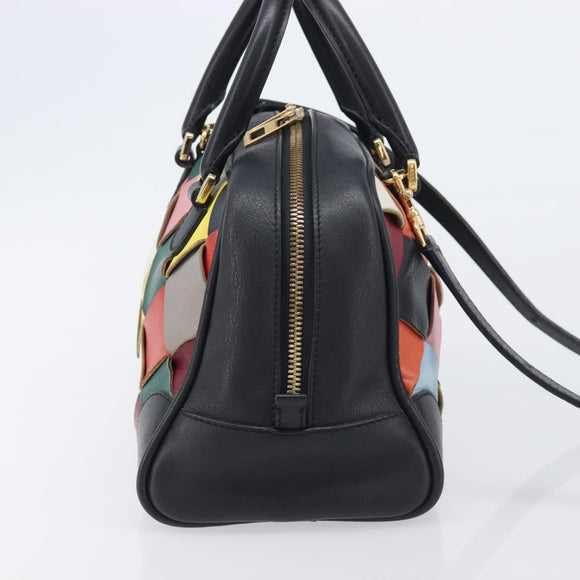 LOEWE Hand Bag Leather 2way Black Gold Auth 207031V