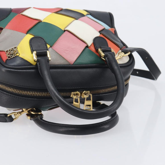 LOEWE Hand Bag Leather 2way Black Gold Auth 207031V
