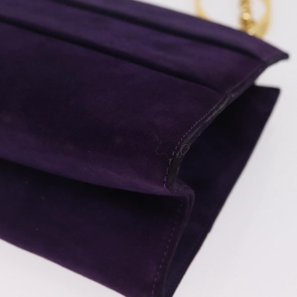 Salvatore Ferragamo Chain Shoulder Bag Suede Purple Gold Auth 207037