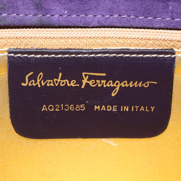 Salvatore Ferragamo Chain Shoulder Bag Suede Purple Gold Auth 207037