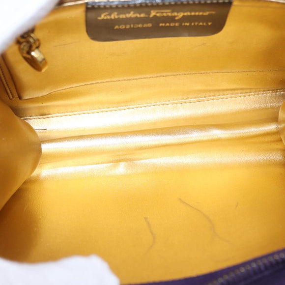 Salvatore Ferragamo Chain Shoulder Bag Suede Purple Gold Auth 207037