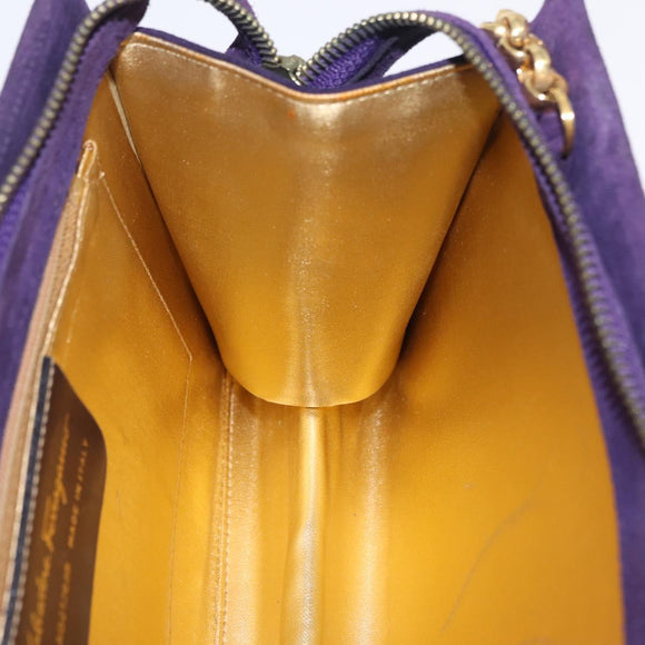 Salvatore Ferragamo Chain Shoulder Bag Suede Purple Gold Auth 207037