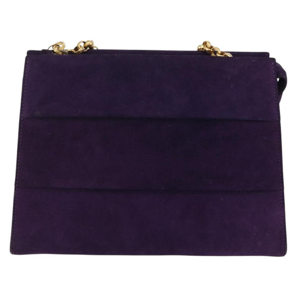 Salvatore Ferragamo Chain Shoulder Bag Suede Purple Gold Auth 207037