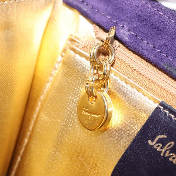 Salvatore Ferragamo Chain Shoulder Bag Suede Purple Gold Auth 207037