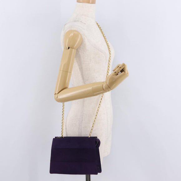 Salvatore Ferragamo Chain Shoulder Bag Suede Purple Gold Auth 207037