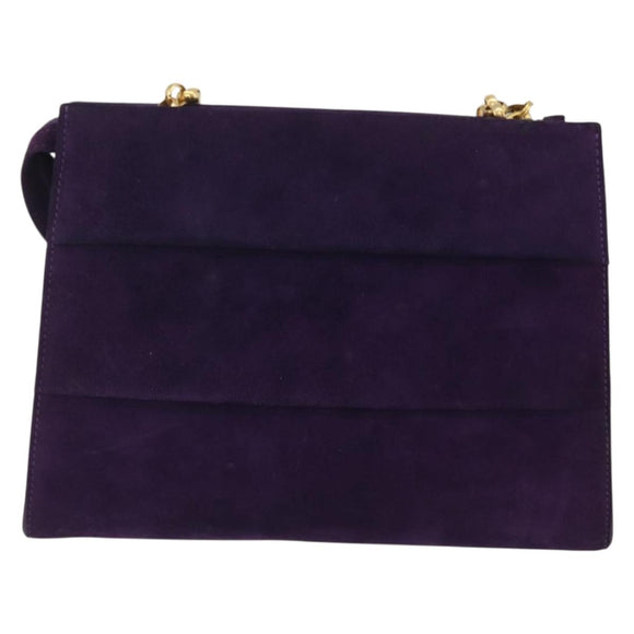 Salvatore Ferragamo Chain Shoulder Bag Suede Purple Gold Auth 207037