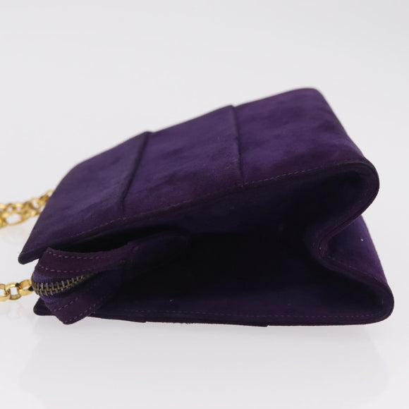 Salvatore Ferragamo Chain Shoulder Bag Suede Purple Gold Auth 207037