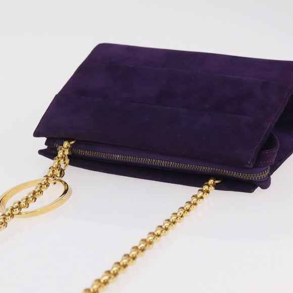 Salvatore Ferragamo Chain Shoulder Bag Suede Purple Gold Auth 207037