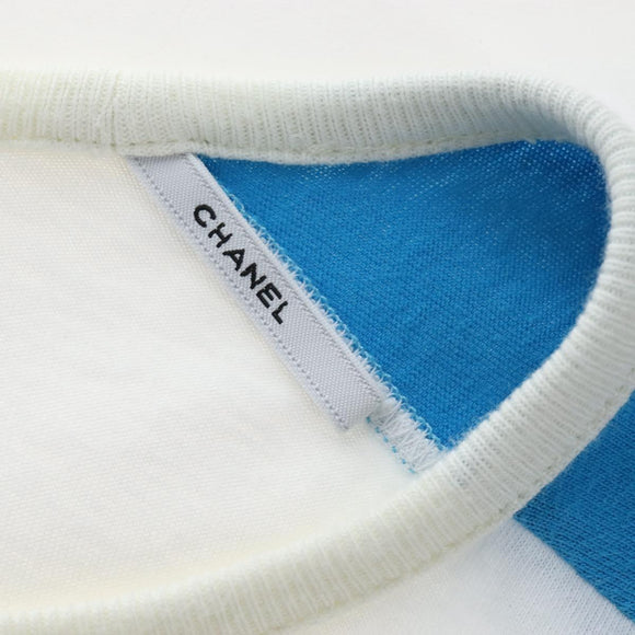 CHANEL Short-sleeved T-shirt Cotton XS Blue CC Auth 207041V