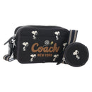 Coach Snoopy Shoulder Bag Canvas Black Silver Auth 207042A-1
