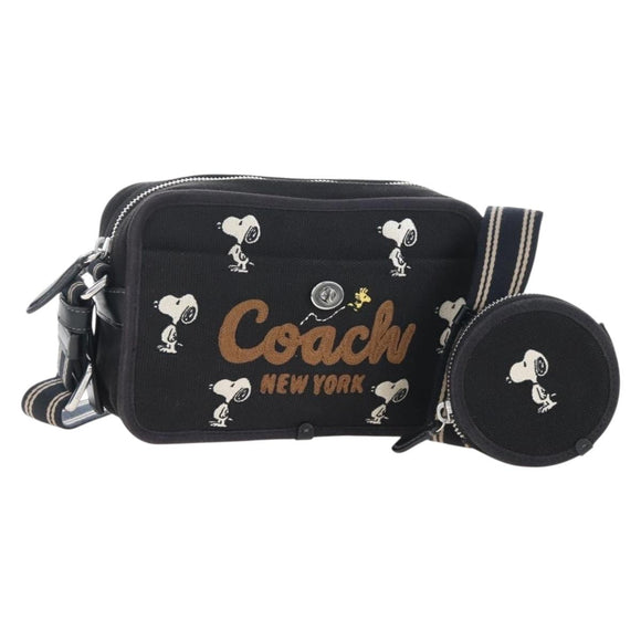 Coach Snoopy Shoulder Bag Canvas Black Silver Auth 207042A