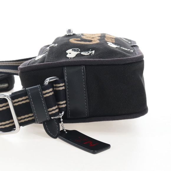 Coach Snoopy Shoulder Bag Canvas Black Silver Auth 207042A