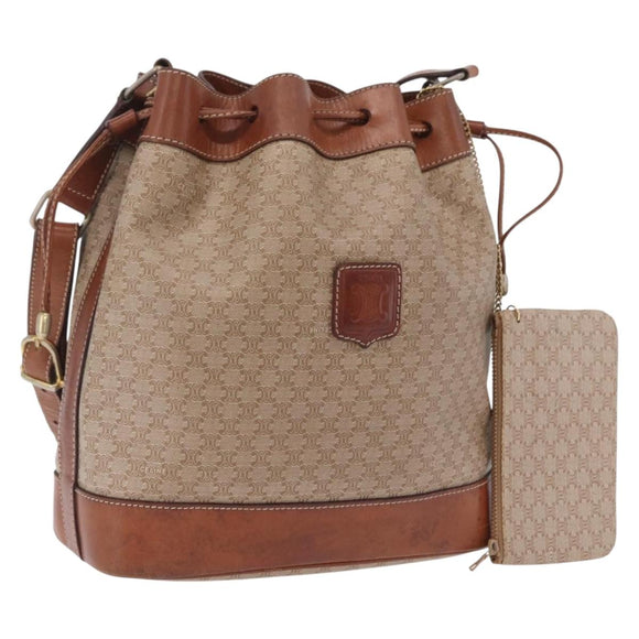 CELINE Macadam Canvas Shoulder Bag PVC Beige Gold Auth 207054