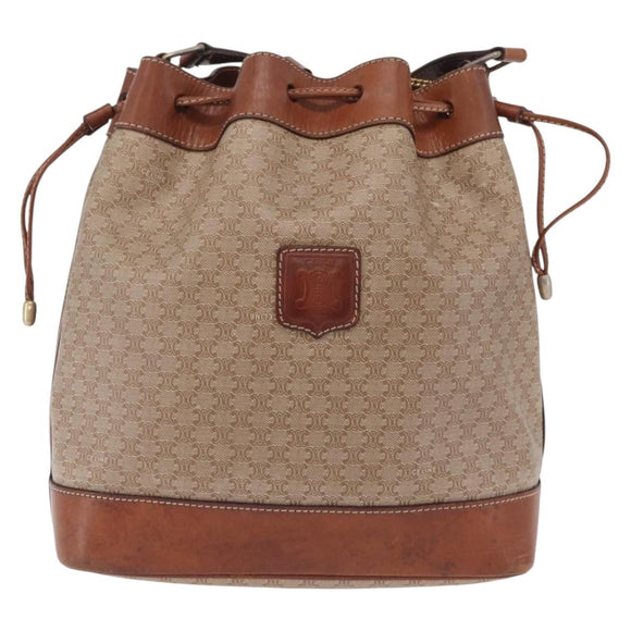 CELINE Macadam Canvas Shoulder Bag PVC Beige Gold Auth 207054