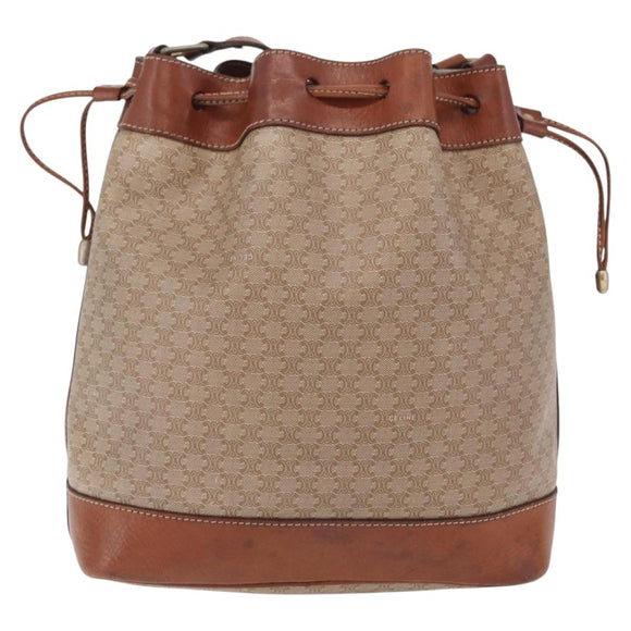 CELINE Macadam Canvas Shoulder Bag PVC Beige Gold Auth 207054