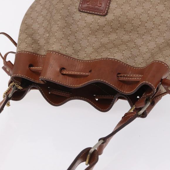 CELINE Macadam Canvas Shoulder Bag PVC Beige Gold Auth 207054