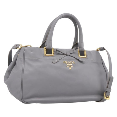 PRADA Hand Bag Leather 2way Gray Gold Auth 207057V