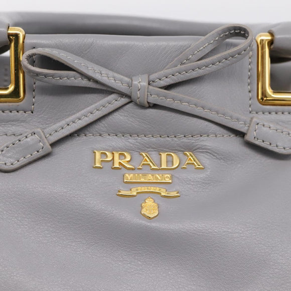 PRADA Hand Bag Leather 2way Gray Gold Auth 207057V