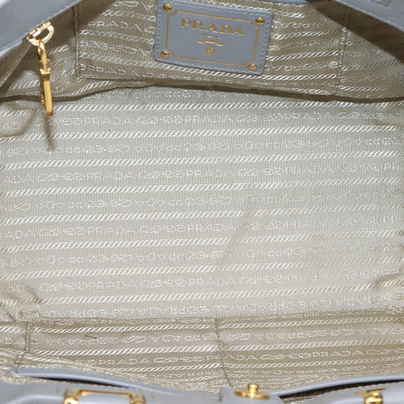 PRADA Hand Bag Leather 2way Gray Gold Auth 207057V