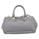 PRADA Hand Bag Leather 2way Gray Gold Auth 207057V-2