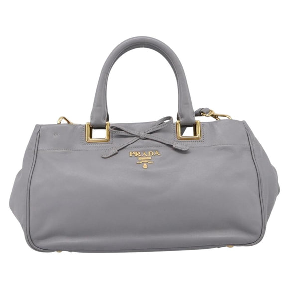 PRADA Hand Bag Leather 2way Gray Gold Auth 207057V
