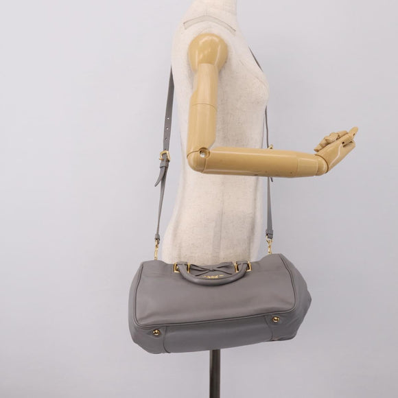 PRADA Hand Bag Leather 2way Gray Gold Auth 207057V