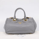 PRADA Hand Bag Leather 2way Gray Gold Auth 207057V-26