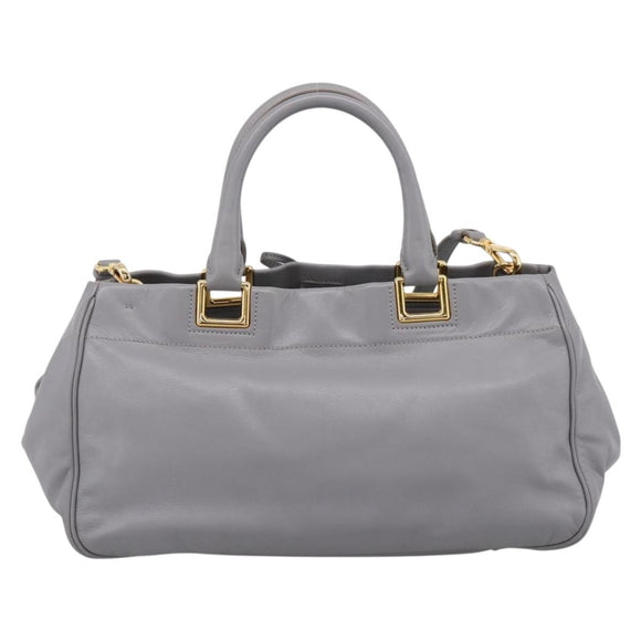 PRADA Hand Bag Leather 2way Gray Gold Auth 207057V