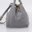 PRADA Hand Bag Leather 2way Gray Gold Auth 207057V-5