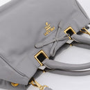 PRADA Hand Bag Leather 2way Gray Gold Auth 207057V-6