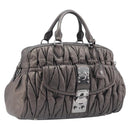 Miu Miu Matelasse Hand Bag Leather Gray Silver Auth 207068A-1