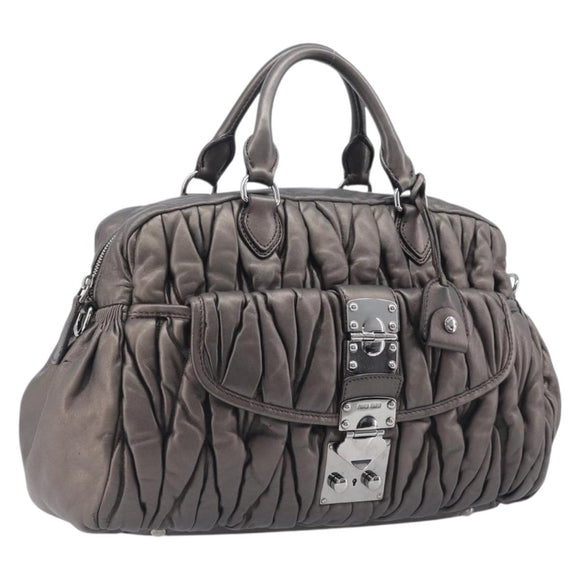 Miu Miu Matelasse Hand Bag Leather Gray Silver Auth 207068A