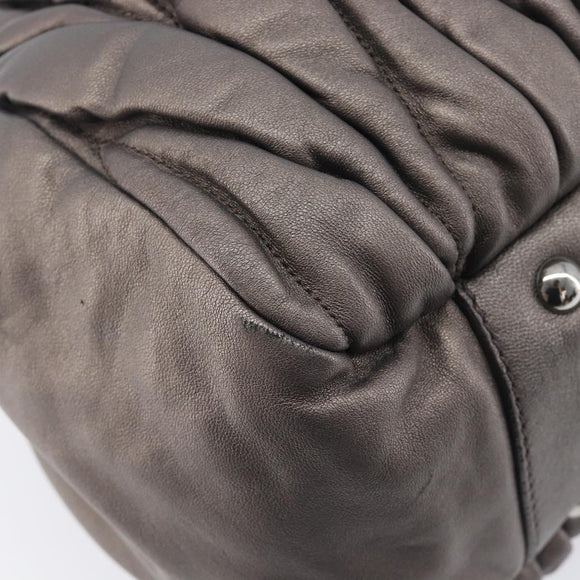 Miu Miu Matelasse Hand Bag Leather Gray Silver Auth 207068A