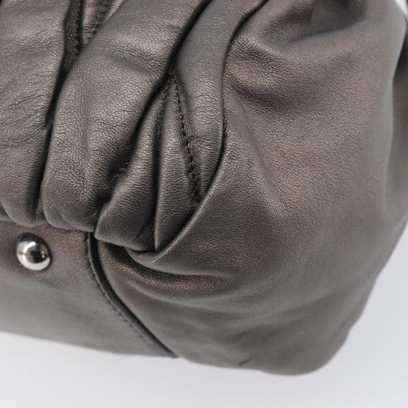 Miu Miu Matelasse Hand Bag Leather Gray Silver Auth 207068A
