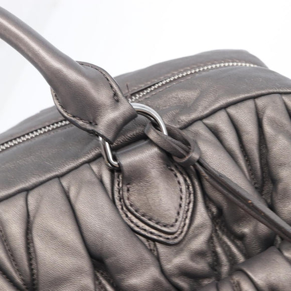 Miu Miu Matelasse Hand Bag Leather Gray Silver Auth 207068A