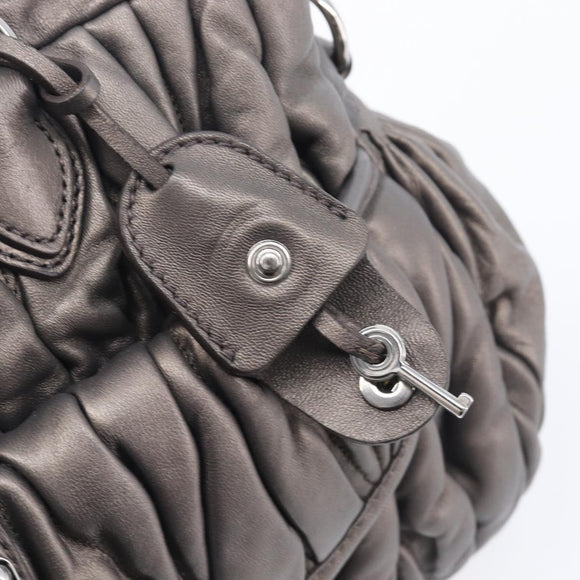 Miu Miu Matelasse Hand Bag Leather Gray Silver Auth 207068A