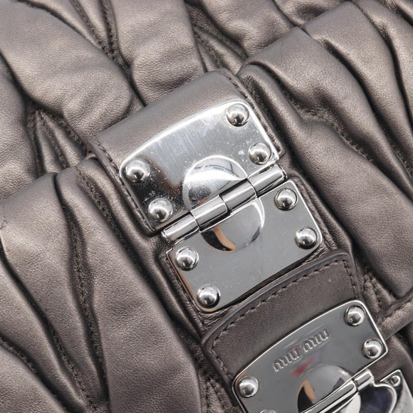 Miu Miu Matelasse Hand Bag Leather Gray Silver Auth 207068A