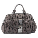 Miu Miu Matelasse Hand Bag Leather Gray Silver Auth 207068A-2