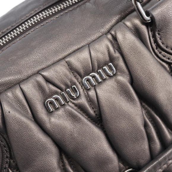 Miu Miu Matelasse Hand Bag Leather Gray Silver Auth 207068A