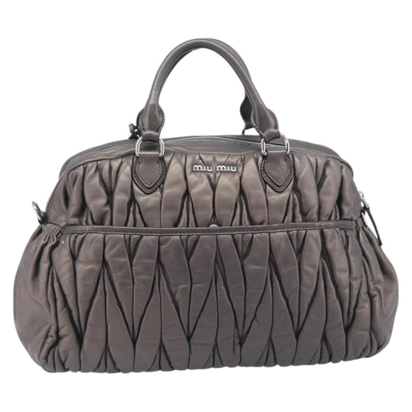 Miu Miu Matelasse Hand Bag Leather Gray Silver Auth 207068A