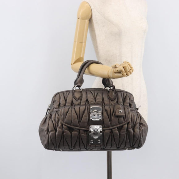 Miu Miu Matelasse Hand Bag Leather Gray Silver Auth 207068A