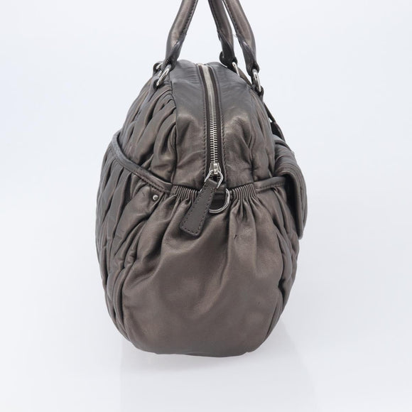 Miu Miu Matelasse Hand Bag Leather Gray Silver Auth 207068A